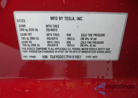 2023 Tesla Model Y Awd/Long Range Dual Motor All-Wheel Drive from USA, damaged, VIN 7SAYGDEE7PA151651